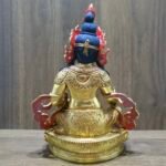 24K gold plated Dzambhala (Jambhala) statue, 22cm tall, handcrafted Buddhist wealth deity with intricate detailing, blue facial highlights, and ornate lotus pedestal base.