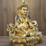 Dzambhala (Jambhala) statue—24K gold-plated copper, gold-powder painted face; 47×40 cm, ~14 kg; gemstone inlay with mongoose & wealth fruit.