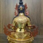 Vajrasattva (Dorje Sempa) statue—24K gold-plated copper with gold-powder painted face, holding vajra & bell; handmade in Nepal; size H24 × W17 cm; weight 1.62 kg.