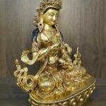 Vajrasattva (Dorje Sempa) statue—24K gold-plated copper with gold-powder painted face, holding vajra & bell; handmade in Nepal; size H24 × W17 cm; weight 1.62 kg.