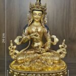 Vajrasattva (Dorje Sempa) statue—24K gold-plated copper with gold-powder painted face, holding vajra & bell; handmade in Nepal; size H24 × W17 cm; weight 1.62 kg.