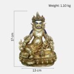 24K gold-plated Dzambhala (Jambhala/Zambala) statue, 17 cm tall, 13 cm base, 1.10 kg — handcrafted Buddhist wealth deity with blue facial highlights on an ornate lotus pedestal.
