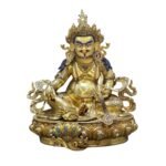 Dzambhala (Jambhala) statue—24K gold-plated copper, gold-powder painted face; 47×40 cm, ~14 kg; gemstone inlay with mongoose & wealth fruit.