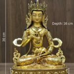 Vajrasattva (Dorje Sempa) statue—24K gold-plated copper, gold-powder face; annotated size H36 × W24 × D16 cm, weight 4.47 kg.