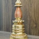 Kadampa stupa chorten side angle, 24K gold plated copper, red ring spire