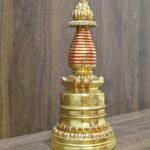 Kadampa style stupa chorten side angle, 24K gold plated copper, red ring spire