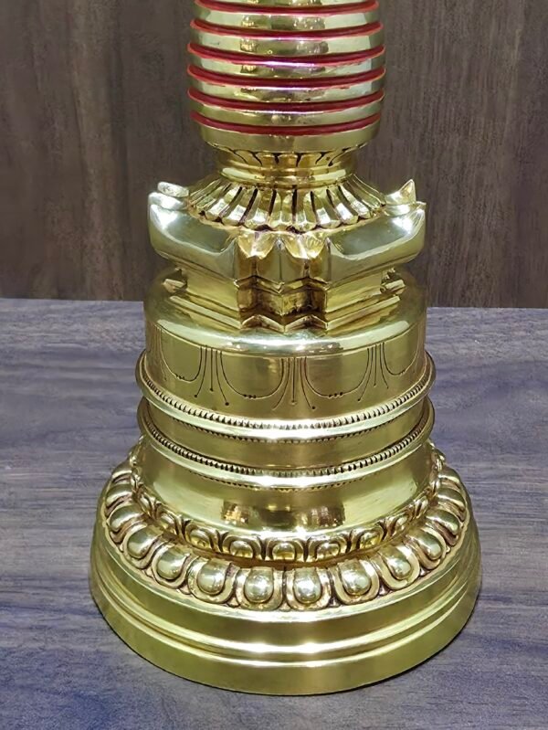 Close-up of lotus base on gold plated stupa chorten, copper craftsmanship