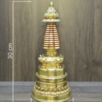 Stupa with size overlay showing 30 cm height, 13 cm base width, and weight 1.64 kg.