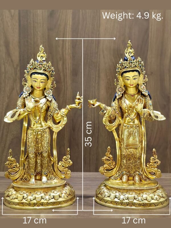Dimensions guide image showing the 35 cm height and 17 cm width measurements for the GW01 Mandarava and Yeshe Tsogyal statues.