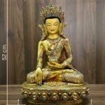 Measurement image of Crown Shakyamuni Buddha statue showing 52 cm height, 34 cm width and 14.160 kg weight.