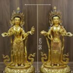 Dimensions guide indicating the 50cm height, 24cm width, and 12.3 kg weight of the Mandarava and Yeshe Tsogyal Statue Pair.