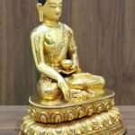 Angled view of the Shakyamuni Buddha statue showcasing the depth of the 3.19kg solid copper casting and serene profile.