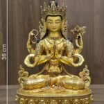 Four-armed Chenrezig statue measurements: 36 cm high, 24 cm wide, 16 cm deep; weight 5 kg excluding packaging.