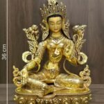 Green Tara statue measurement image showing 36 cm height, 24 cm width, 16 cm depth and 4.880 kg weight excluding packaging.